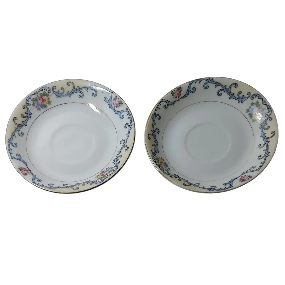 Antique‎ Noritake Elmwood Demitasse Saucers 1918 Floral Gold Trim Set of Two SEE
